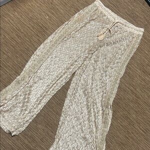 Beige Crochet Lace Drawstring Pants